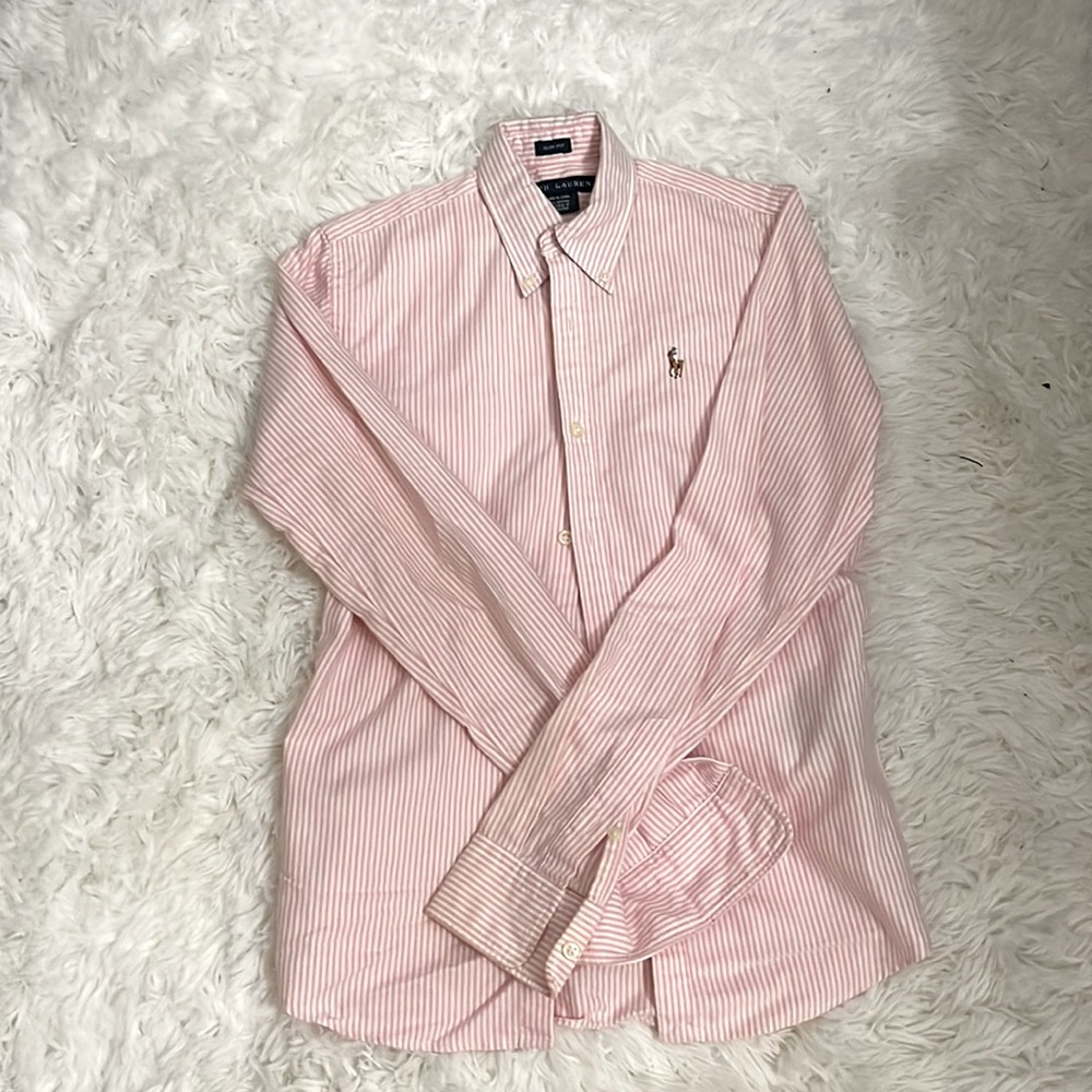 Ralph Lauren pink strip button up shirt